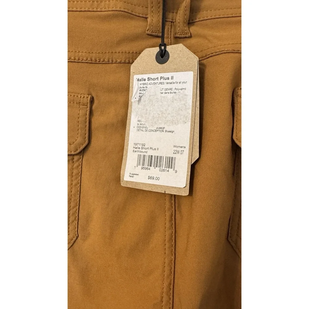 PrAna Women 22W Halle Short II Plus Earthbound Brown Hiking 7 Inch Shorts NWT